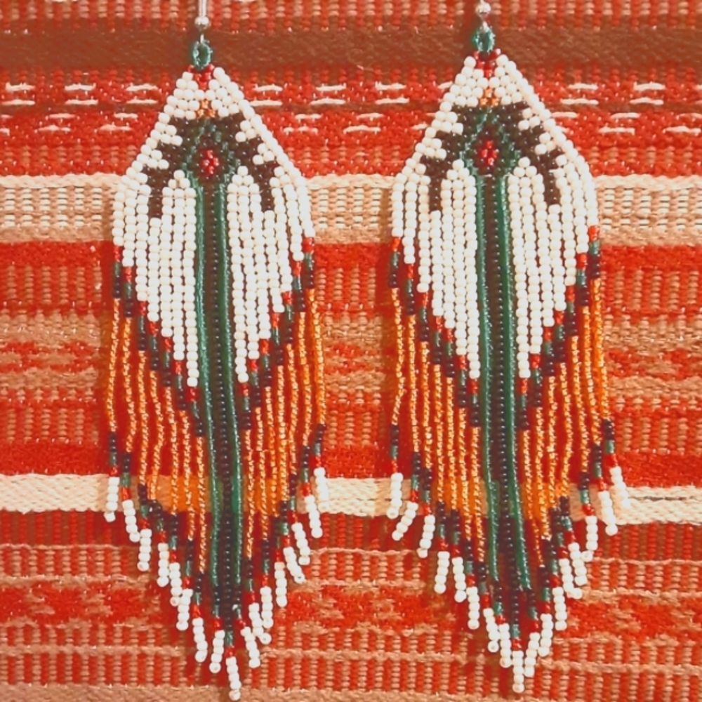 NEW Miyuki Handmade Tribal Ethnic Southwestern Style Seed Bead Fringe Earrings
